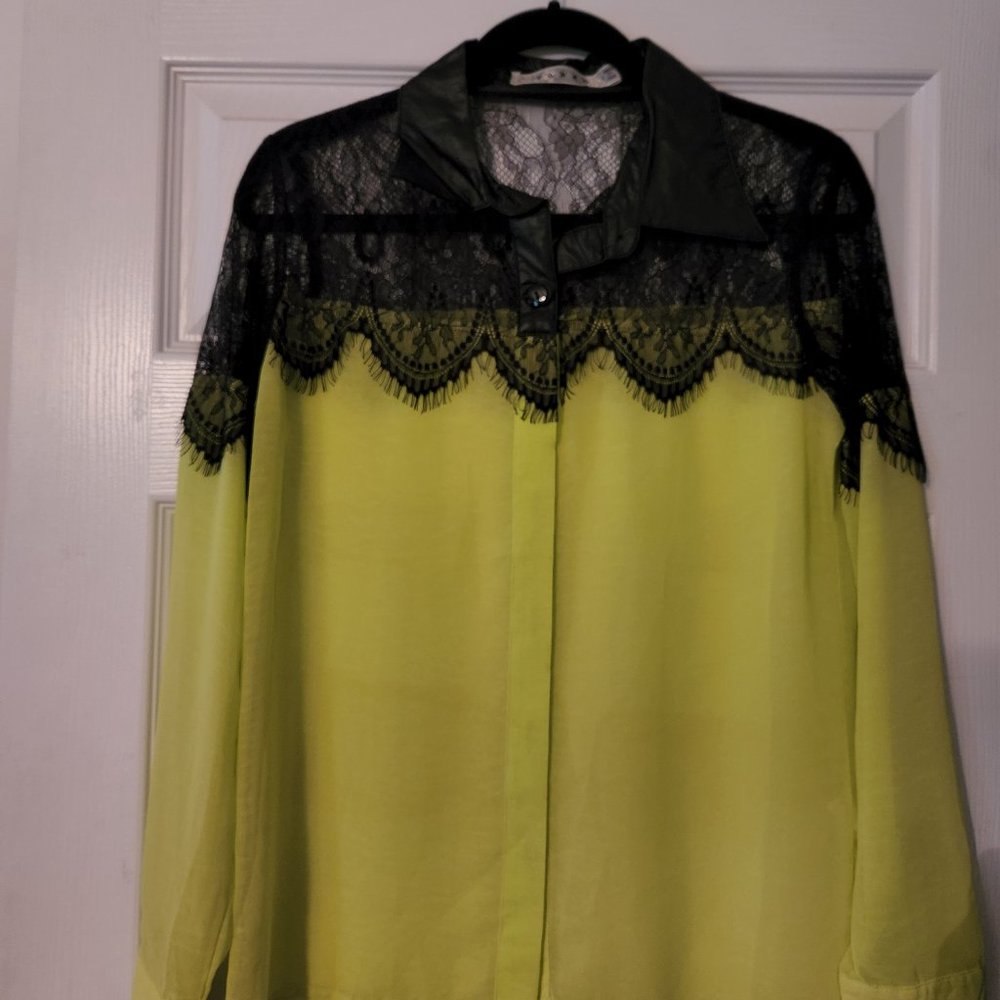 Chartreuse & lace blouse